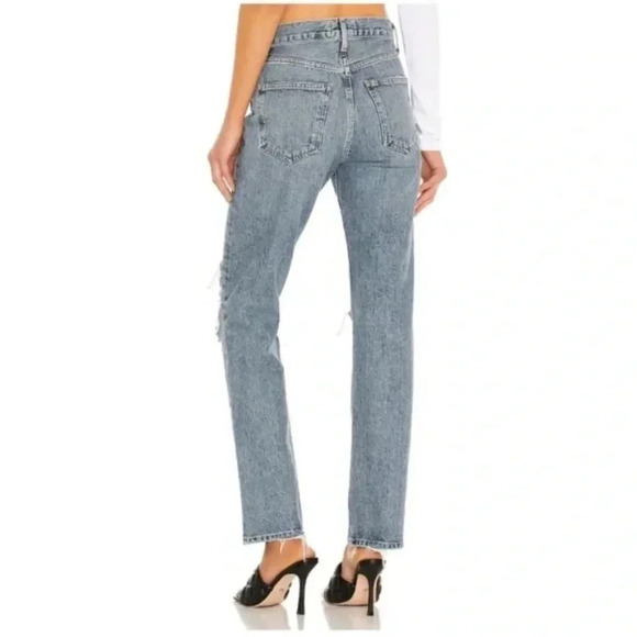NWT AGOLDE Lana Straight Leg Jeans Denim High Rise Rips in Backdrop - Picture 14 of 16